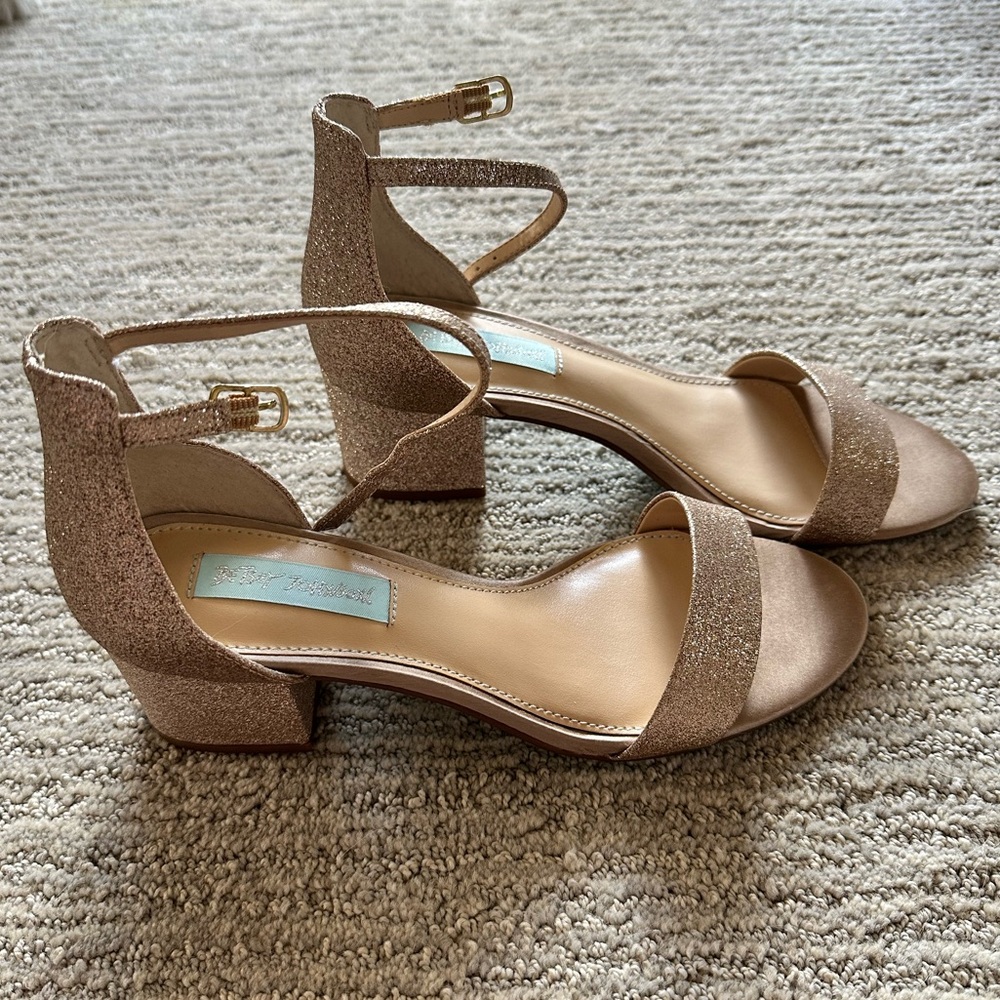 Betsey Johnson rose gold block heels